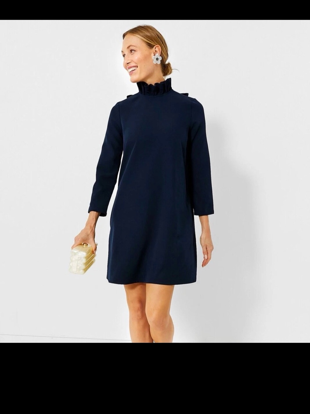 Tuckernuck Daphne Navy Ruffle Neck Shift Dress